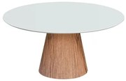 Mesa Jantar Redonda Maite Base Carvalho Tampo Branco Acetinado 140cm - 70375 Sun house