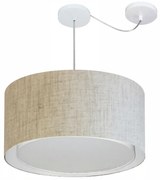 Lustre Pendente Cilíndrico Com Desvio Md-4316 Cúpula em Tecido 55x30cm Rustico Bege - Bivolt