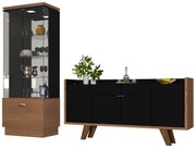 Conjunto Decorativo Cristaleira e Buffet Aparador Peggy/Albâni Preto/Nature G26 - Gran Belo