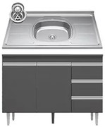 Balcão Gabinete com Pia Inox 120cm Andréia 2 Portas Cinza – AJL Móveis