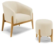 Poltrona com Puff Base de Madeira Stella Linho D03 - D'Rossi - A19 Bege