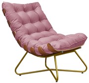 Poltrona Decorativa Sala de Estar Caim Base de Madeira Dourada Suede Rosa G41 - Gran Belo