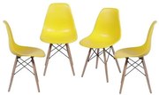 Kit com 4 Cadeiras Eames Polipropileno Base Madeira na Cor Amarela - 64556 Sun House