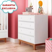 Cômoda Retrô Infantil 4 Gavetas Pés Amadeirado - Branco