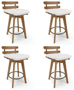 Kit 04 Banquetas Giratória Costela Corino Base Madeira MA70 - D'Rossi - Branco