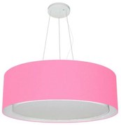 Lustre Pendente Cilíndrico Duplo Md-4126 Cúpula em Tecido 80x30cm Rosa Bebê - Bivolt