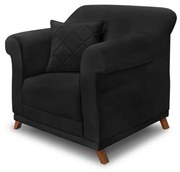 Poltrona Decorativa com 1 Almofada Armstrong Suede Preto G63 - Gran Belo