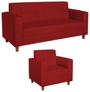 Kit Sofá 2 Lugares e Poltrona Denver Corano Vermelho - ADJ Decor