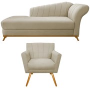 Kit Diva Recamier Vanessa 140cm Lado Esquerdo e 01 Poltrona Laura Linho