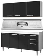 Armário Aéreo Parma e Balcão Gabinete Lisboa com Pia Inox 150cm Branco