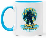 Caneca Tartarugas Ninjas Leonardo Geek Nerd Branca com Alça Azul Claro