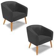 Poltrona Decorativa Pé Palito Castanho kit 2 Stella Sintético D03 - D'Rossi - Preto