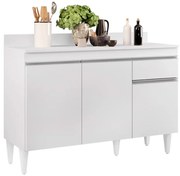 Balcão de Cozinha Lavanderia com Tampo 01 Gaveta Vick 120 cm - D'Rossi - Branco