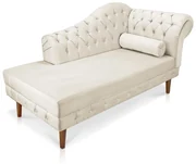 Divã Recamier Capitonê Mônaco 165 cm Suede Bege Pés Chanfrado- D'Rossi