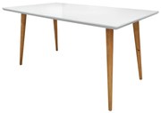 Mesa de Jantar Retangular com Vidro Louise 160x90 cm Branco Pés Retrô Castanho - D'Rossi