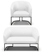 Sofá Namoradeira e Poltrona Base Industrial Preto Stella Sintético D03 - D'Rossi - Branco