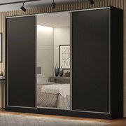 Guarda-Roupa Casal 100% MDF Madesa Royale 3 Portas de Correr com Espelho Preto Cor:Preto