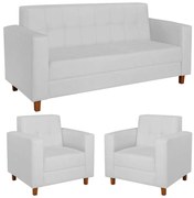 Kit Sofá 2 Lugares e 2 Poltronas Denver Suede Branco - ADJ Decor