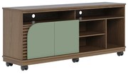 Bancada Tv de 65'' 2 Portas Ewa e Rodízio 150cm Amêndoa/Verde Pistache C04 - D'Rossi