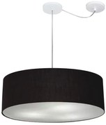 Lustre Pendente Cilíndrico Com Desvio Md-4262 Cúpula em Tecido 55x15cm Preto - Bivolt