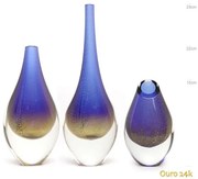 Conjunto 3 Gotas Mini Azul com Ouro Murano Cristais Cadoro