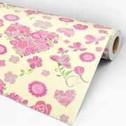 Papel de parede adesivo floral rosa e creme