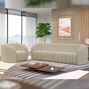 Conjunto Sala de Estar Sofá 252cm 3 Lugares e Poltrona Adam Boucle Bege G45 - Gran Belo