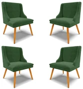 Kit 4 Cadeiras Decorativas Sala de Jantar Pés Palito de Madeira Firenze Suede Verde Esmeralda/Natural G19 - Gran Belo