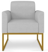 Poltrona Decorativa Isabella Base Industrial Linho Cinza/Dourado G19 - Gran Belo