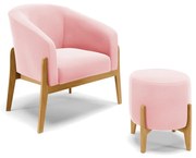 Poltrona com Puff Base de Madeira Stella Suede D03 - D'Rossi - Rosa Bebê
