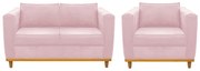 Kit Sofá 2 Lugares e Poltrona Europa Suede Rosa Bebê ADJ Decor