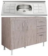 Balcão Gabinete Nathan com Pia Inox 120cm 2 Portas Rústico - Nathy Móv