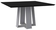 Mesa de Jantar Quadrada Tampo com Vidro Leka 135 cm Preto Base Off White - D'Rossi