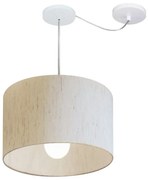 Lustre Pendente Cilíndrico Com Desvio Md-4226 Cúpula em Tecido 40x25cm Linho Bege - Bivolt