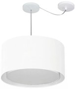 Lustre Pendente Cilíndrico Com Desvio Md-4307 Cúpula em Tecido 45x30cm Branco - Bivolt