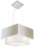 Lustre Pendente Duplo Quadrado Vivare Md-4157 Cúpula em Tecido 40x35cm Linho Bege / Branco - Bivolt