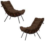 Kit 2 Poltronas Decorativas Sala de Estar Abel Base de Madeira Preto Suede Marrom G41 - Gran Belo