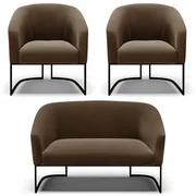 Namoradeira e 2 Poltronas Industrial Preto Stella Suede D03 - D'Rossi - Marrom