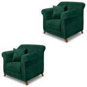 Kit 2 Poltronas Decorativas com 2 Almofadas Armstrong Veludo Verde Floresta G63 - Gran Belo