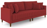 Sofá 2 Lugares Living 156cm Pés Madeira Cléo Veludo K01 - D'Rossi - Vermelho