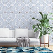 Papel de Parede arabesco azul e branco com detalhes