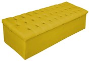 Recamier Baú Estofada Mel 140 cm Casal Com Capitonê  Suede Amarelo - ADJ Decor