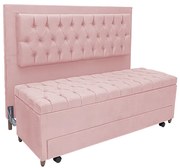 Cabeceira com Calçadeira Baú Casal King 195cm Paris Capitonê Suede Rosa - Sheep Estofados - Rosa