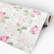 Papel de Parede Floral Rosa e Verde 0.50m x 3.00m