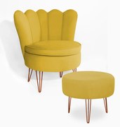 Poltrona Decorativa Dália com Puff Chloe Hairpin Legs Bronze Veludo Amarelo