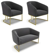 Namoradeira e 2 Poltronas Industrial Dourado Stella Bouclê D03 - D'Rossi - Grafite