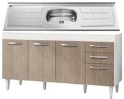 Balcão Gabinete Áustria com Pia Inox 160cm 4 Portas Branco/Castanho -