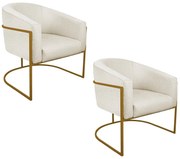 Kit 02 Poltronas Luiza Base de Ferro Dourado Linho - ADJ Decor