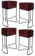 Kit 4 Banquetas Decorativas Base Aço Preto Betina Veludo C-278 Marsala