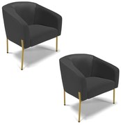 Poltrona Decorativa Pé de Ferro Dourado Kit 2 Stella Sintético D03 - D'Rossi - Preto